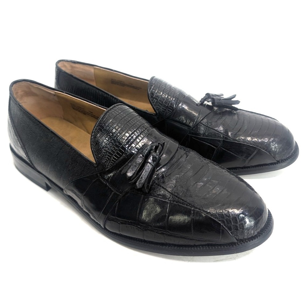 Stacy Adams Men's genuine snake skin tassel loafers: size 11.5 - Black